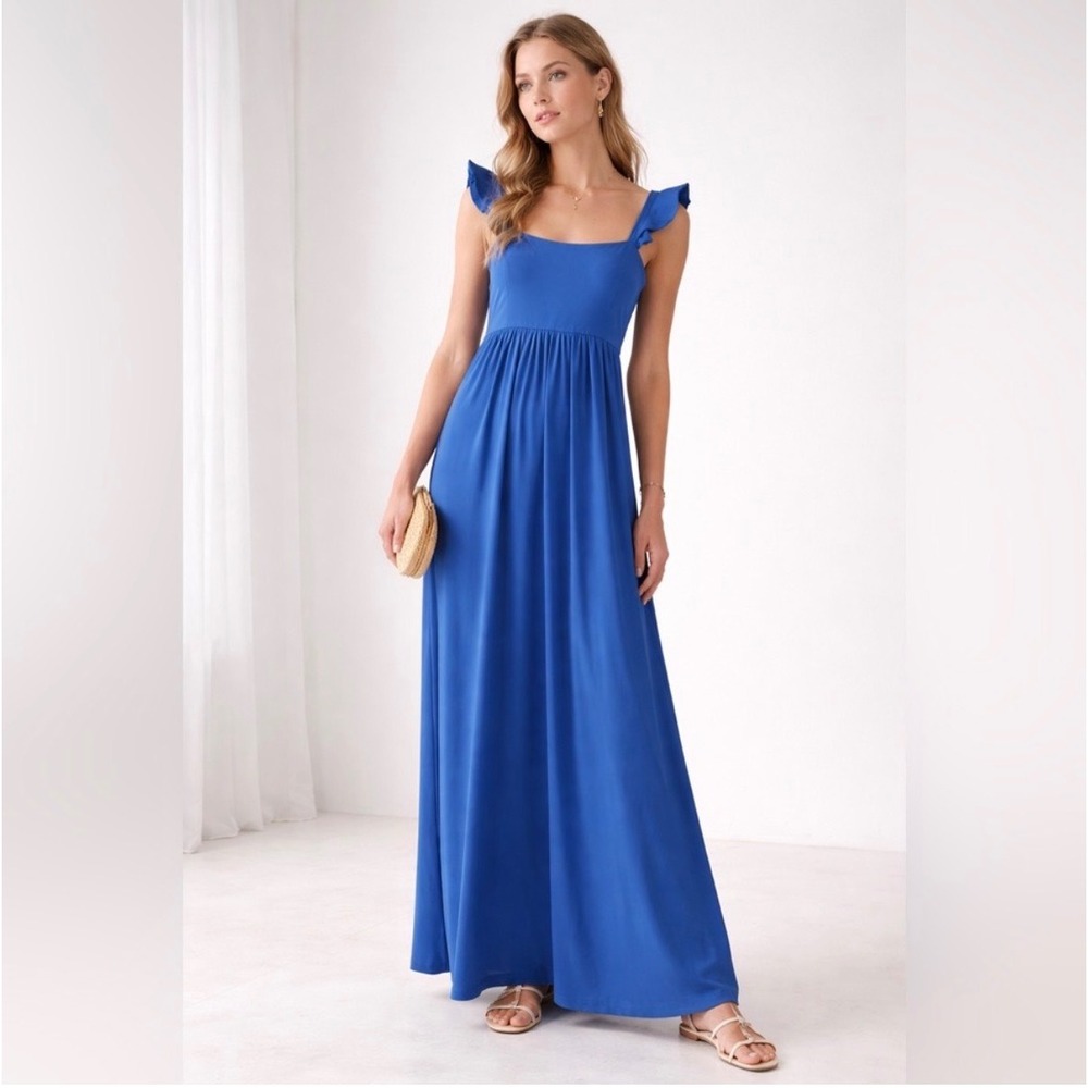 Susana Monaco Blue Ruffle Strap Maxi Dress Size XS